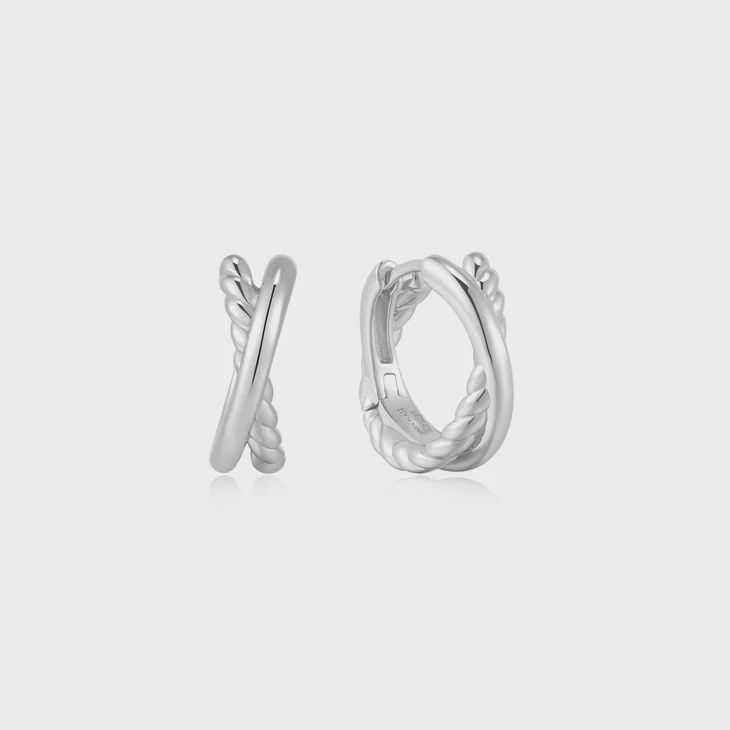 Silver Entwined Dual Huggie Hoop Earrings, Colour: Silver