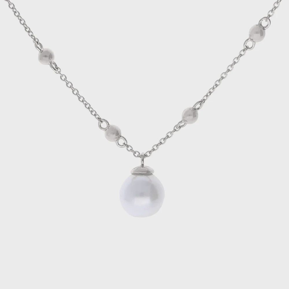 Silver Station Necklace with Shell Pearl Silver Station Necklace with Shell Pearl
