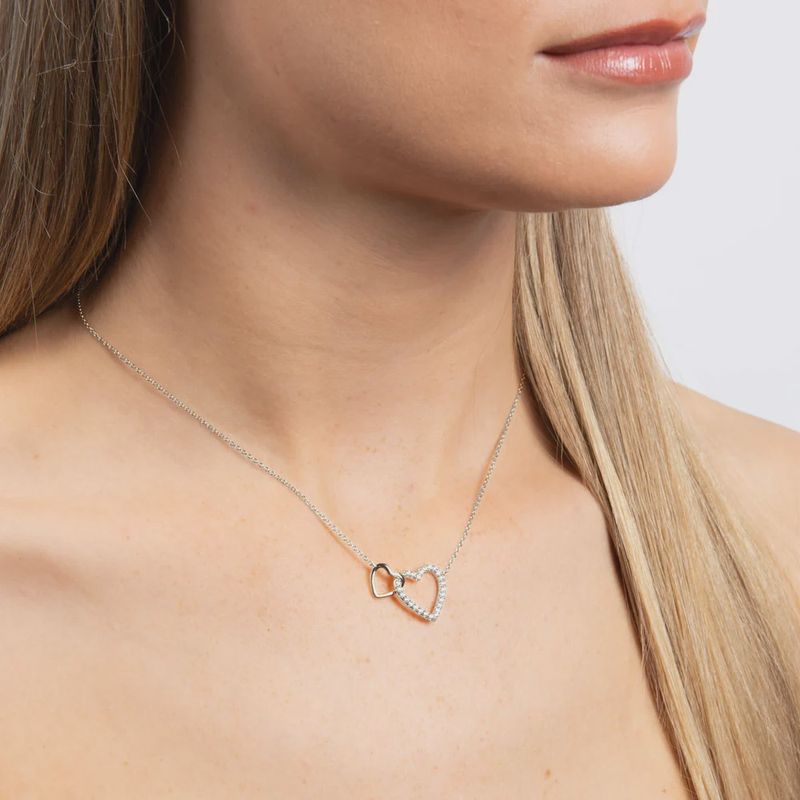 Silver Linked Double Heart Necklace