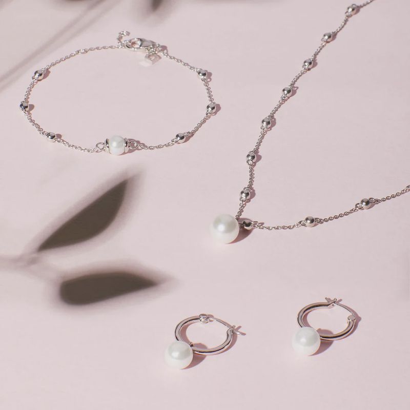Silver Assembled Hoop Earrings with Shell Pearl