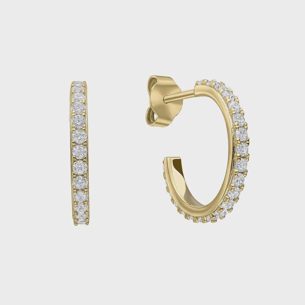 Silver Gold Plated Zirconia 3/4 Hoop Earrings