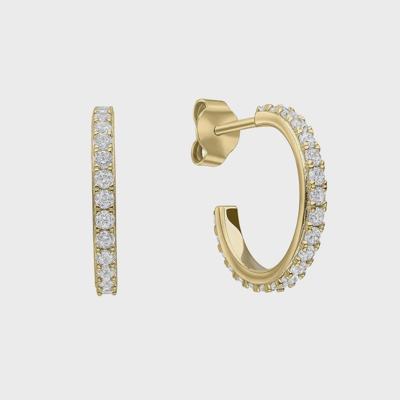 Silver Gold Plated Zirconia 3/4 Hoop Earrings Silver Gold Plated Zirconia 3/4 Hoop Earrings
