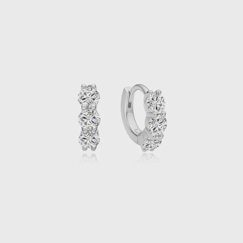 Silver Trio Sparkle Huggie Hoop Earrings