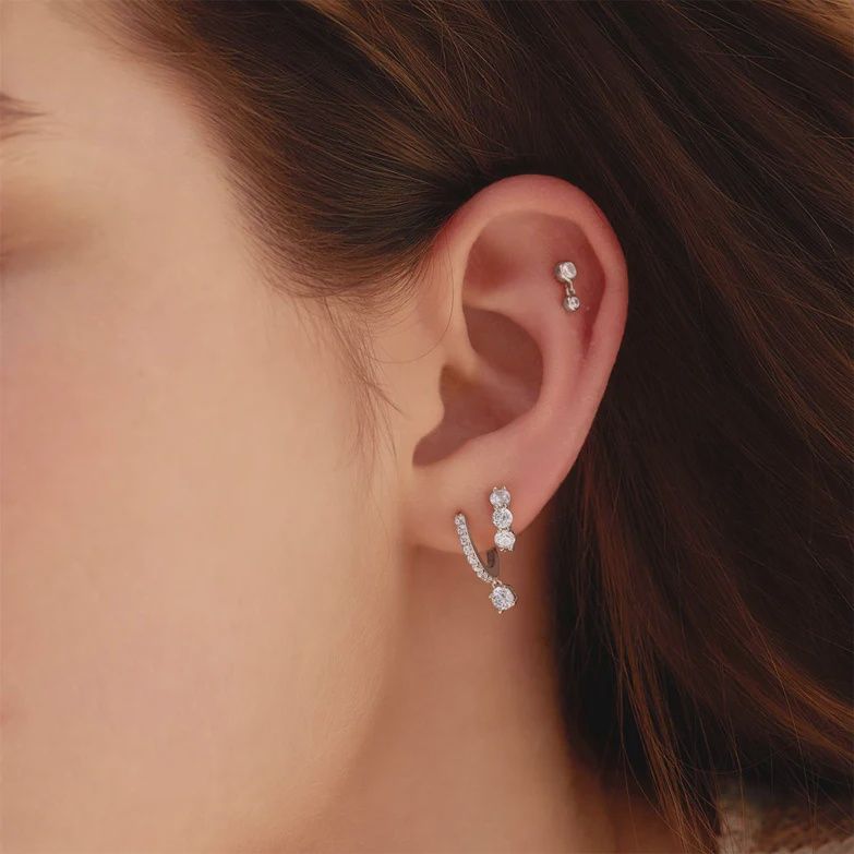 Silver Trio Sparkle Huggie Hoop Earrings