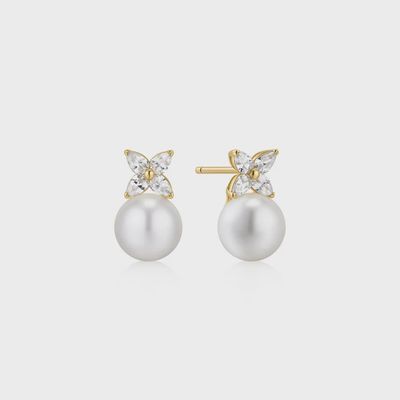 Gold Shell Pearl & Lucky Clover Stud Earrings Gold Shell Pearl & Lucky Clover Stud Earrings