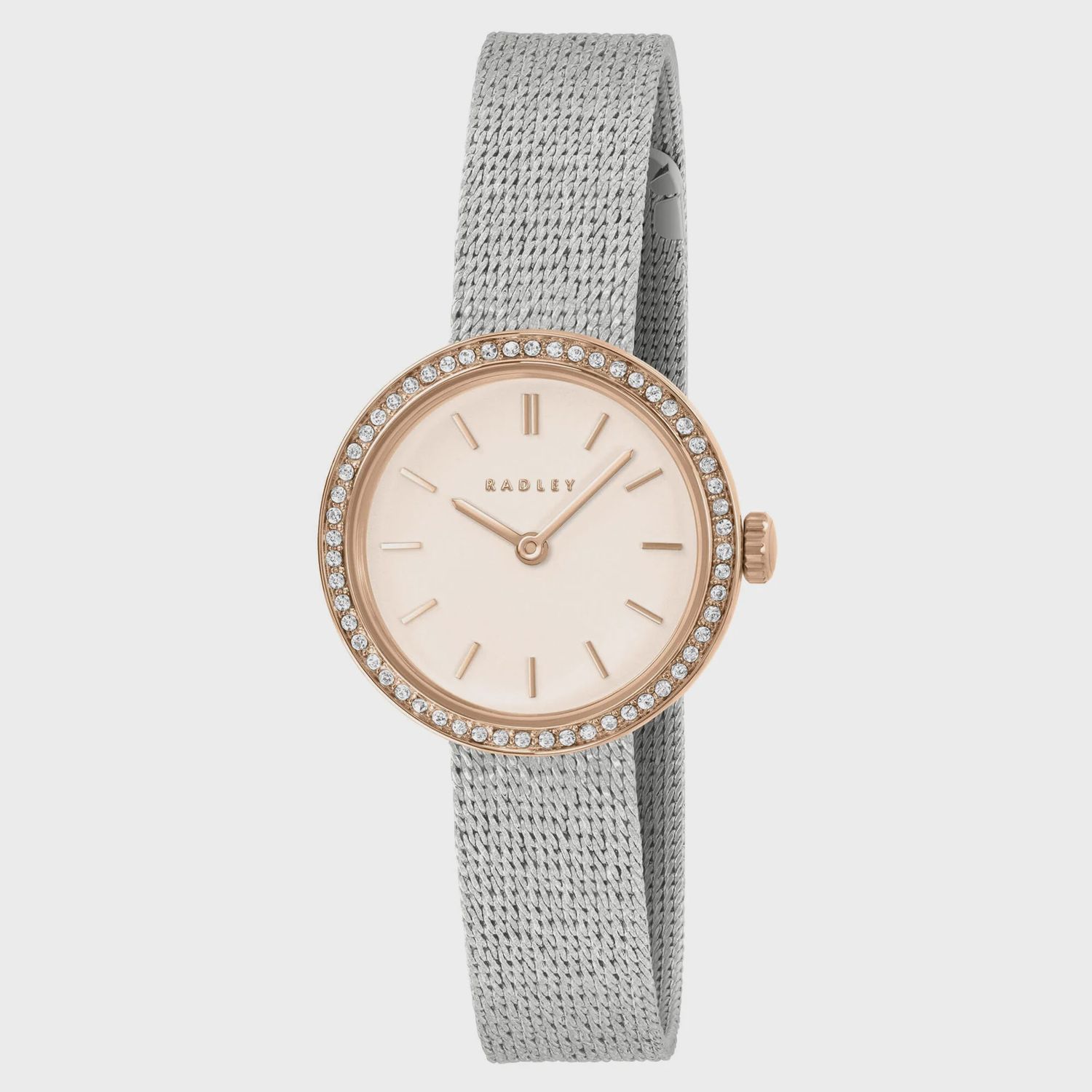 Silver &amp; Rose Gold Plated 27mm Stone Set Mesh Watch
