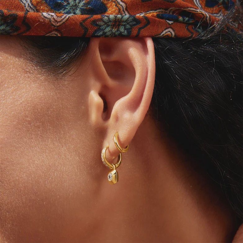 Gold Modern Bezel-Set Huggie Hoop Earrings