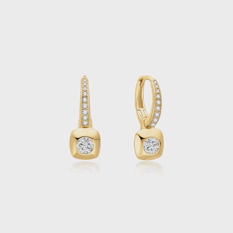 Gold Modern Bezel-Set Huggie Hoop Earrings