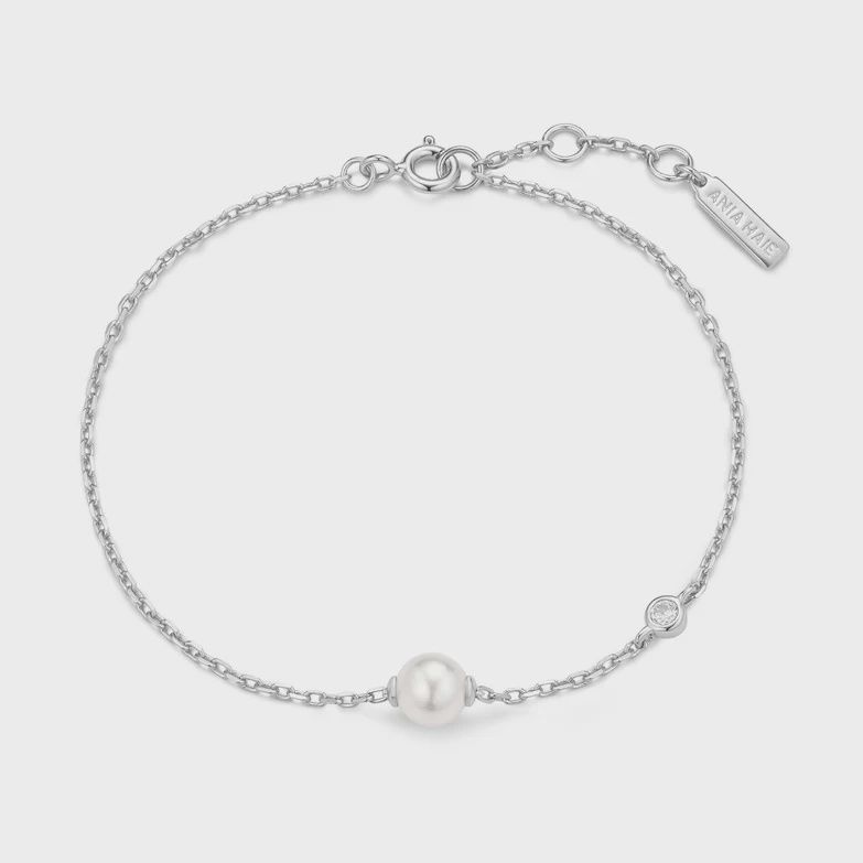 Shell Pearl &amp; Bezel-Set Sparkle Bracelet, Metal: Sterling Silver