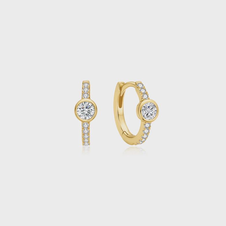 Gold Pavé Row & Bezel-Set Huggie Hoop Earrings Gold Pavé Row & Bezel-Set Huggie Hoop Earrings