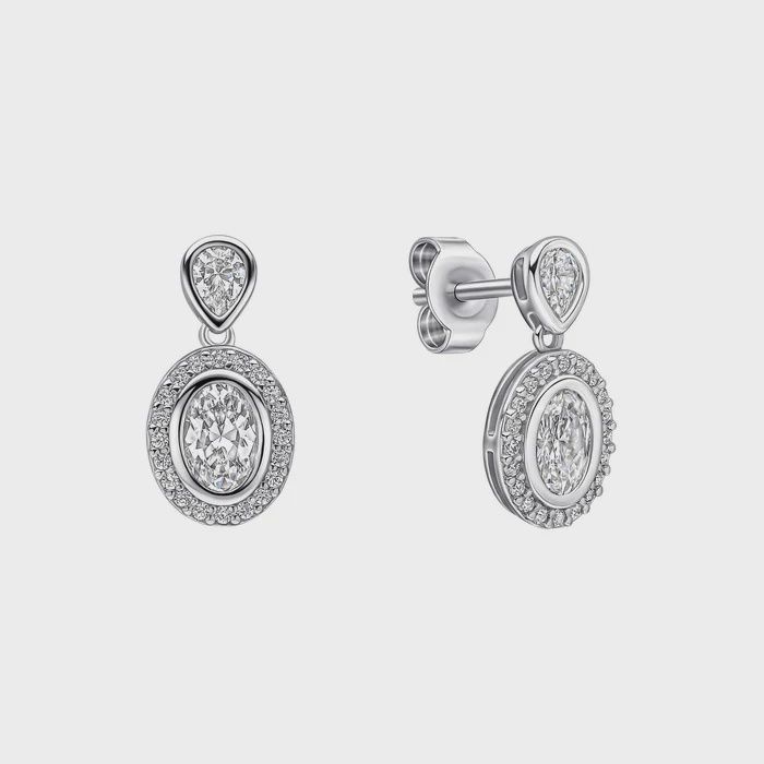 Silver Halo Double Drop CZ Stud Earrings Silver Halo Double Drop CZ Stud Earrings
