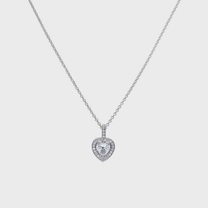 Silver Pave Set Zirconia Heart Necklace
