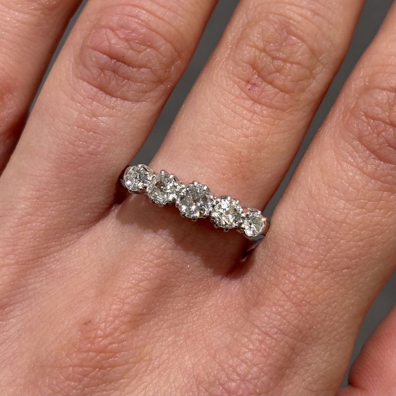 Pre-Owned Vintage 18ct White Gold 0.85ct Old Mine Cut Diamond 5 Stone Ring