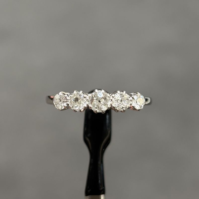 Pre-Owned Vintage 18ct White Gold 0.85ct Old Mine Cut Diamond 5 Stone Ring