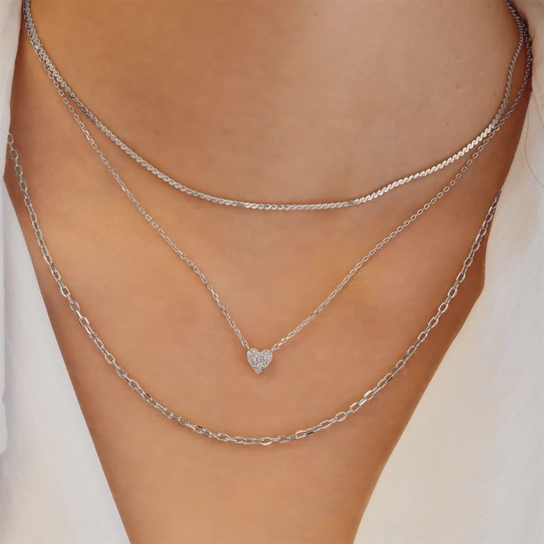Silver Pavé Heart Necklace