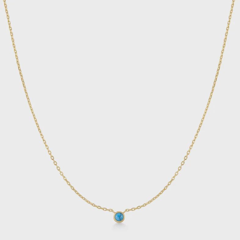 Zoom Gold Bezel-Set Lab-Created Turquoise Solitaire Necklace