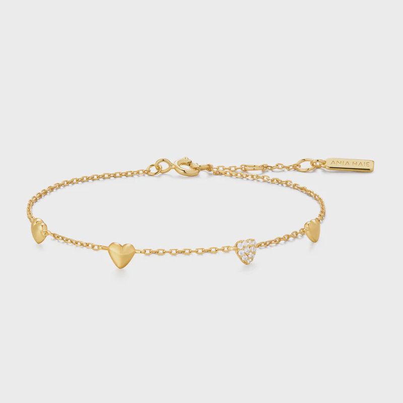 Gold Pavé Puffed Heart Station Bracelet Gold Pavé Puffed Heart Station Bracelet