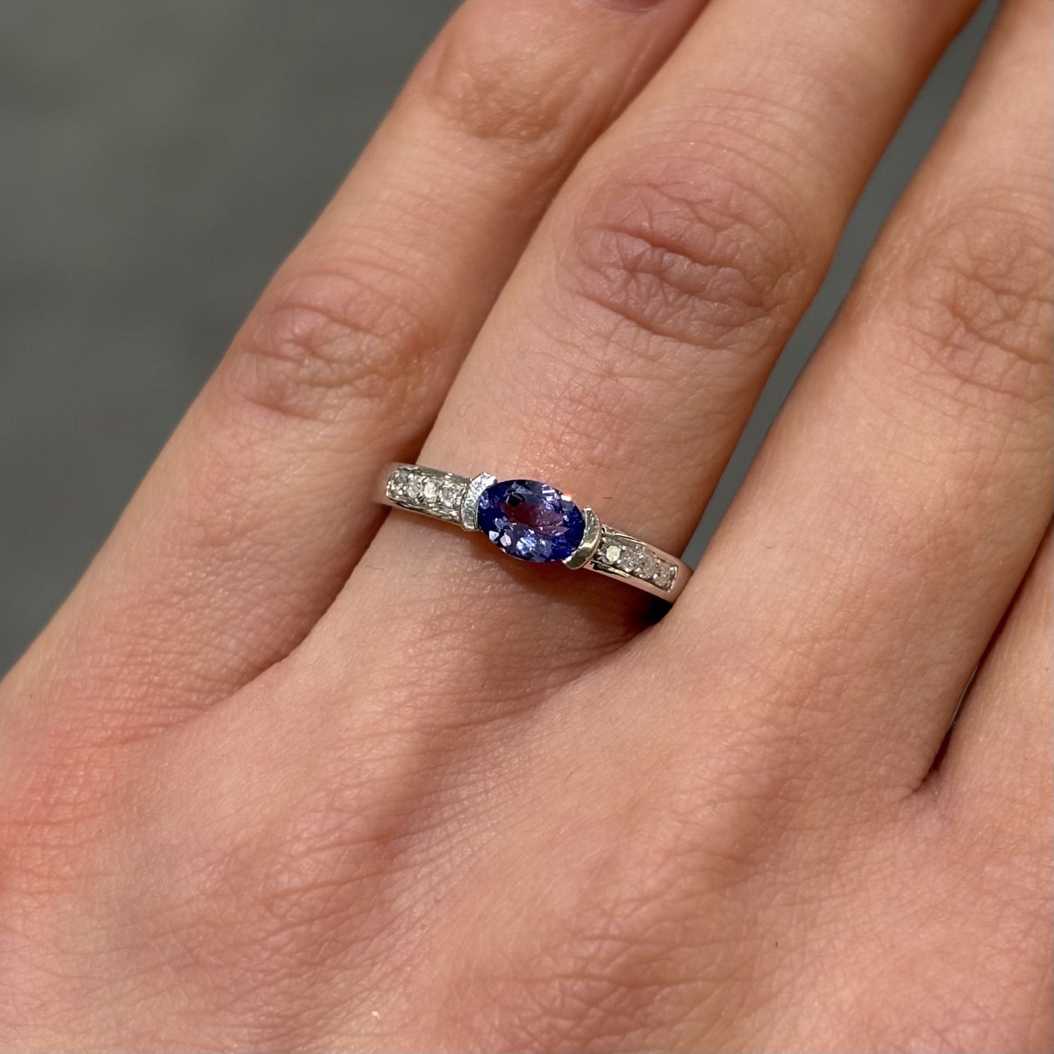 Pre-Owned 9ct White Gold 0.37ct Oval Tanzanite &amp; Diamond Ring