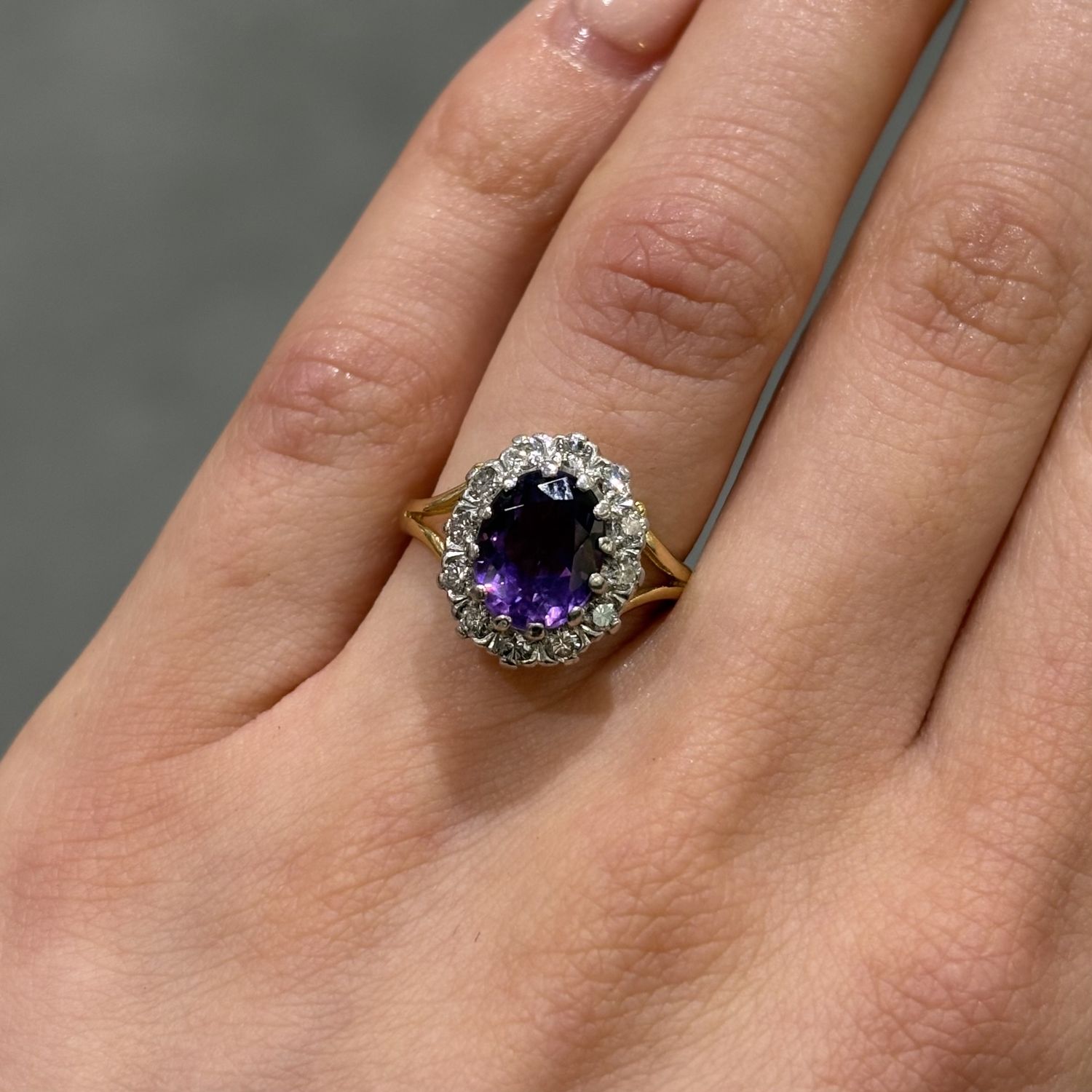 Pre-Owned 18ct Yellow Gold 1.75ct Amethyst &amp; 0.36ct Diamond Cluster Ring