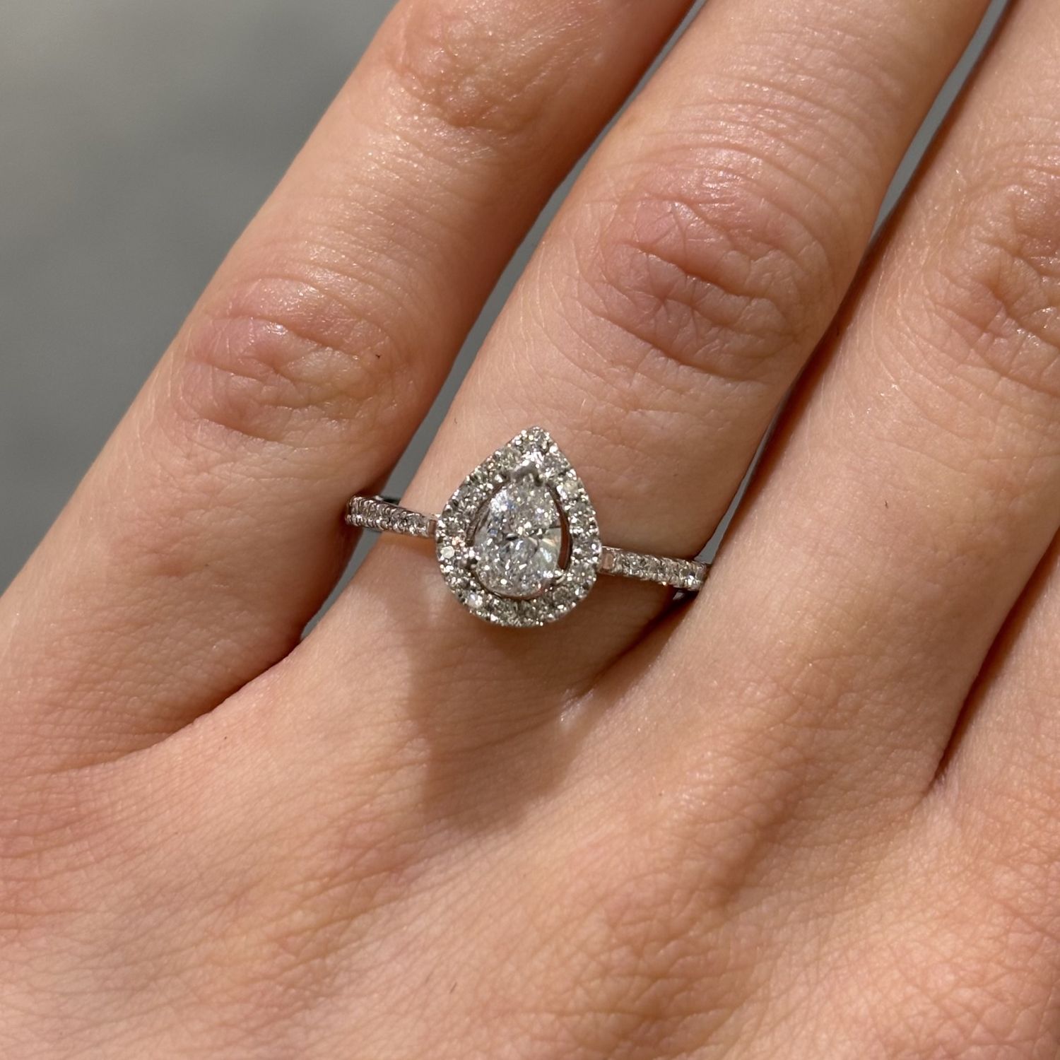 Pre-Owned 18ct White Gold 0.56ct Diamond Pear Shape Halo Ring