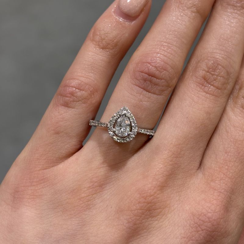 Pre-Owned 18ct White Gold 0.56ct Diamond Pear Shape Halo Ring