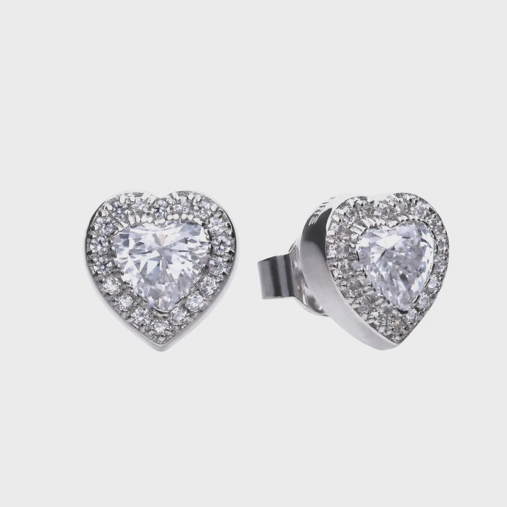 Pave Set Zirconia Heart Stud Earrings Pave Set Zirconia Heart Stud Earrings