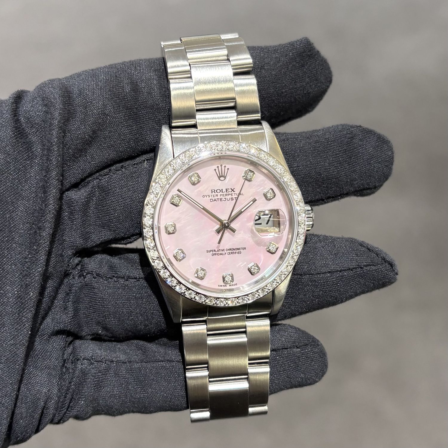 Pre-Owned Rolex Diamond Custom Set 36mm Steel Datejust 16220