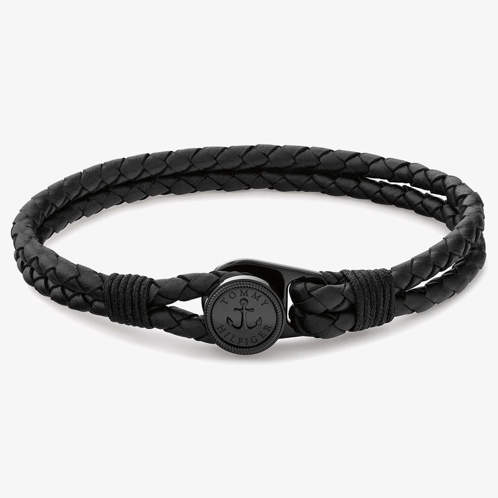 Tommy Hilfiger Nautical Black Double Braided Leather Bracelet