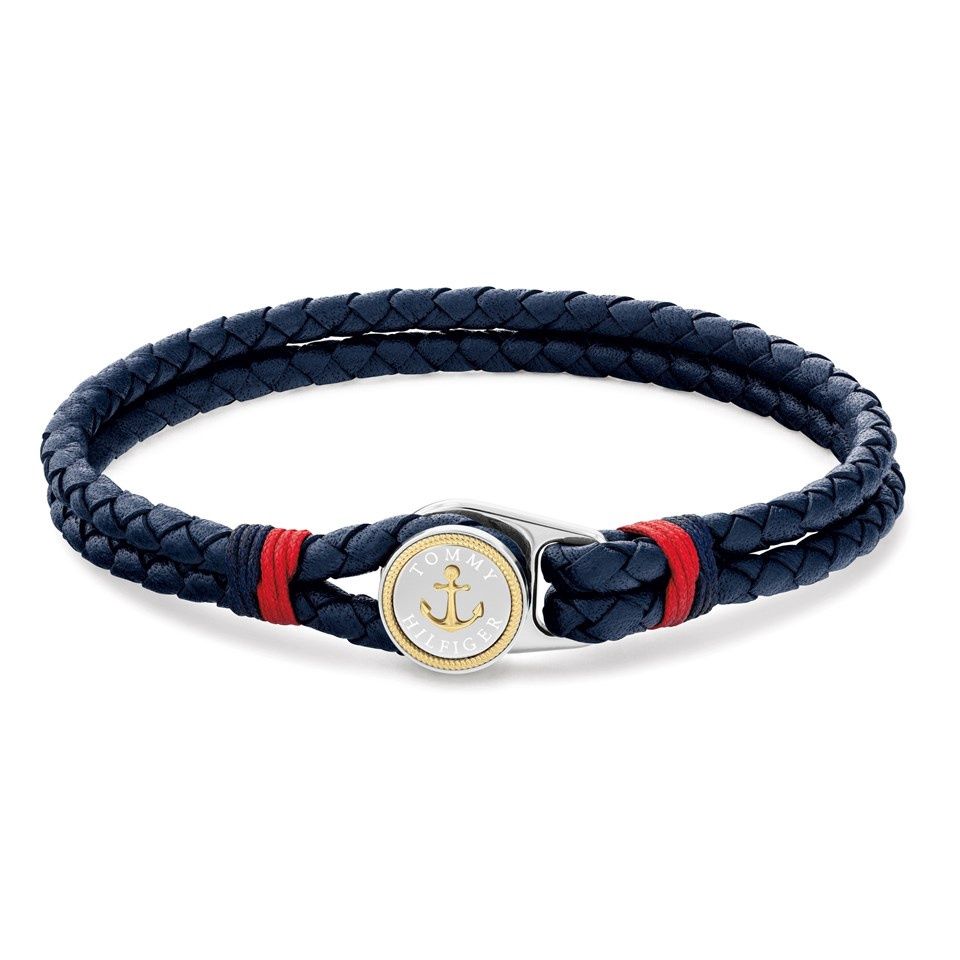 Tommy Hilfiger Stainless Steel And Blue Leather Two Braid Bracelet