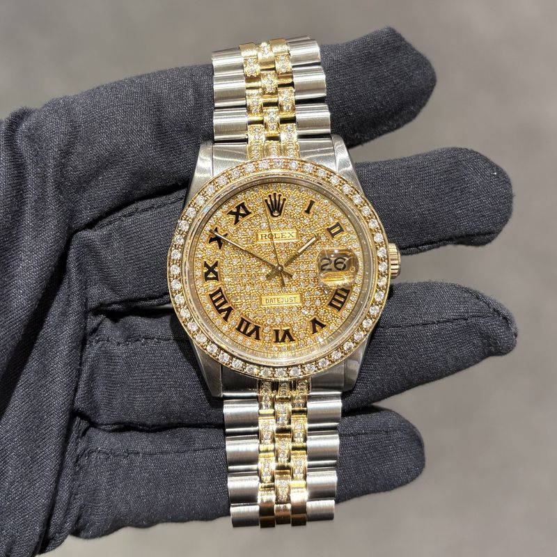Pre-Owned Rolex Steel &amp; Gold Custom Diamond Set 36mm Datejust 16233