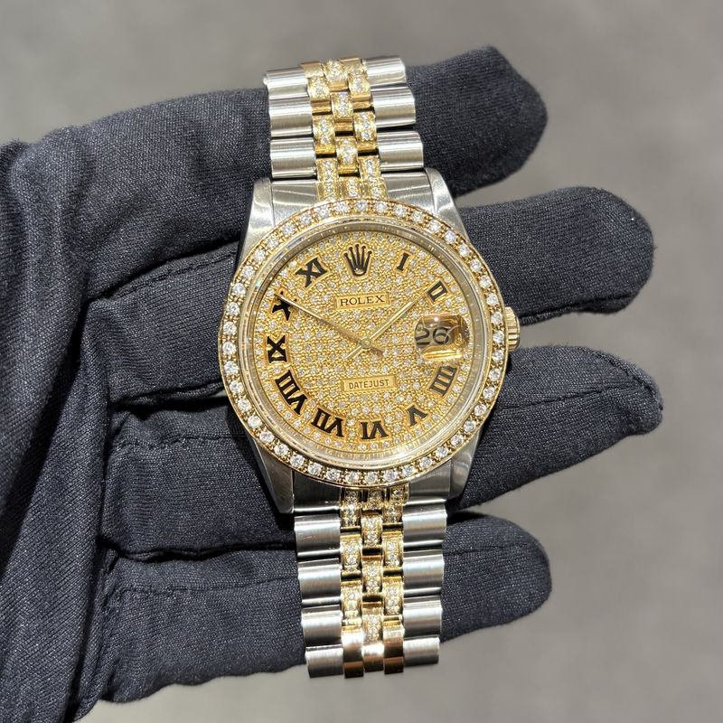Pre-Owned Rolex Steel & Gold Custom Diamond Set 36mm Datejust 16233