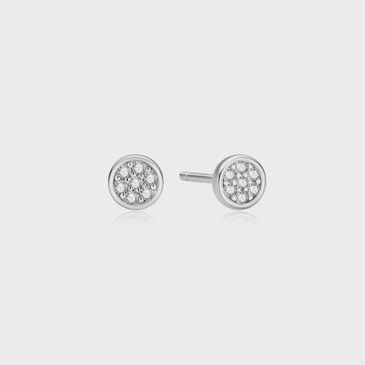 Silver Small Pavé Disc Stud Earrings