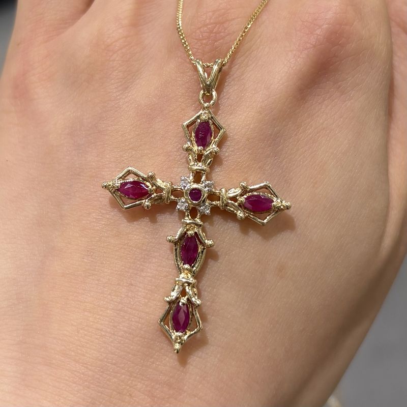 Pre-Owned 9ct Yellow Gold 0.55ct Ruby &amp; Diamond Cross Pendant