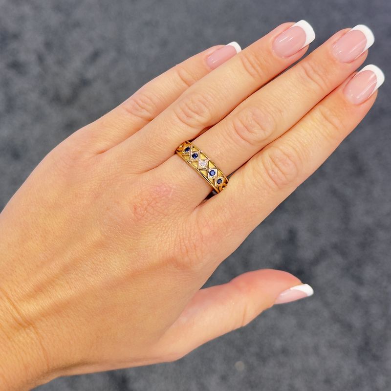Pre-Owned 18ct Yellow Gold Sapphire & Diamond Clogau 1/2 Eternity Ring