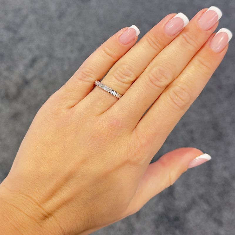 Pre-Owned 9ct White Gold Princess & Baguette Cut Diamond 1/2 Eternity Ring