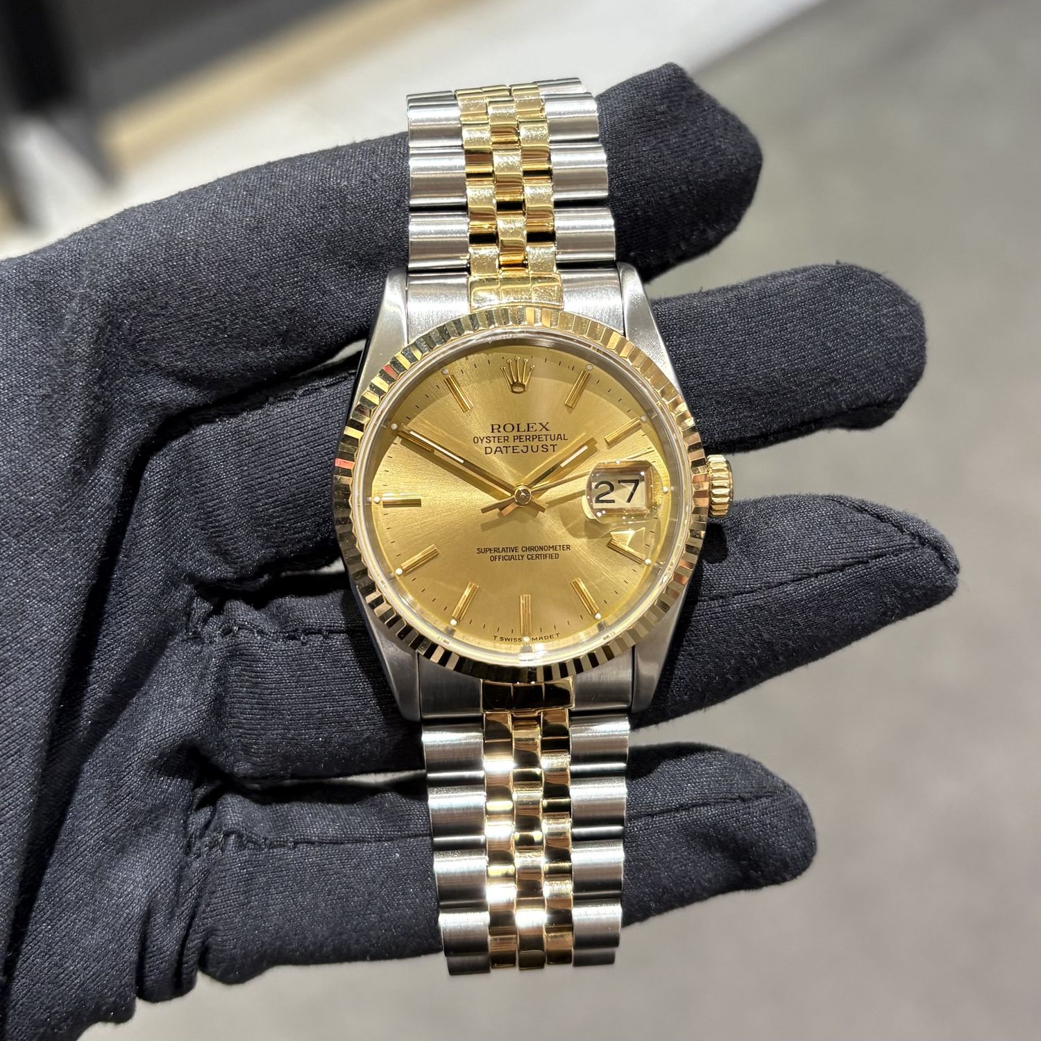 Pre-Owned Rolex Steel &amp; Gold Champagne Baton Dial 36mm Datejust 16233
