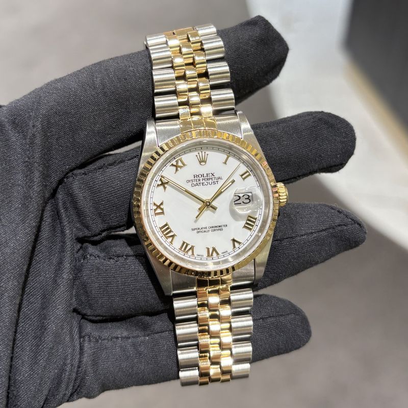 Pre-Owned Rolex Steel &amp; Gold White Roman Dial 36mm Datejust 16233