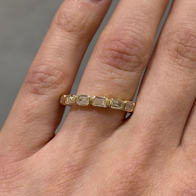 18ct Yellow Gold 1.00ct Emerald Cut Lab-Grown Diamond Half Eternity Ring