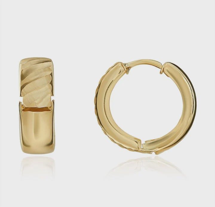 9ct Yellow Gold Satin/Stripe Huggy Hoop Earrings 15x5mm