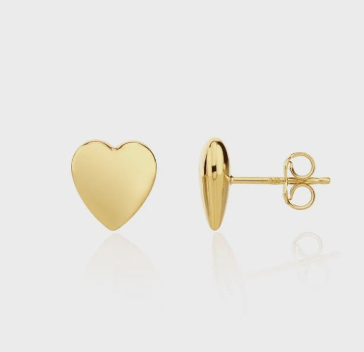 9ct Yellow Gold Polished Heart Stud Earrings 9x9mm