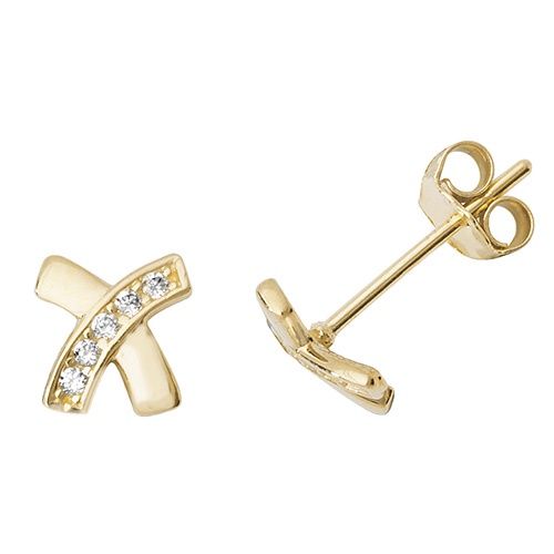 9ct Yellow Gold CZ Cross Studs