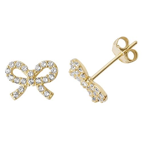 9ct Yellow Gold CZ Bow Studs