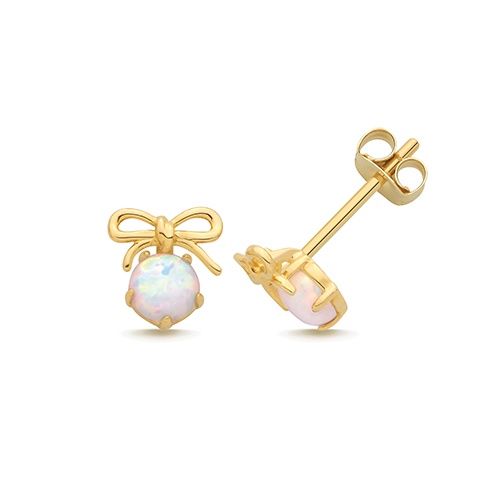 9ct Yellow Gold Bow Opal Studs