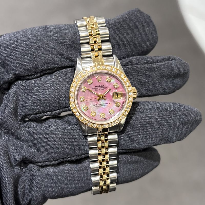 Pre-Owned Rolex Custom Pink Mother Of Pearl Dial Steel & Gold Ladies Datejust 69173