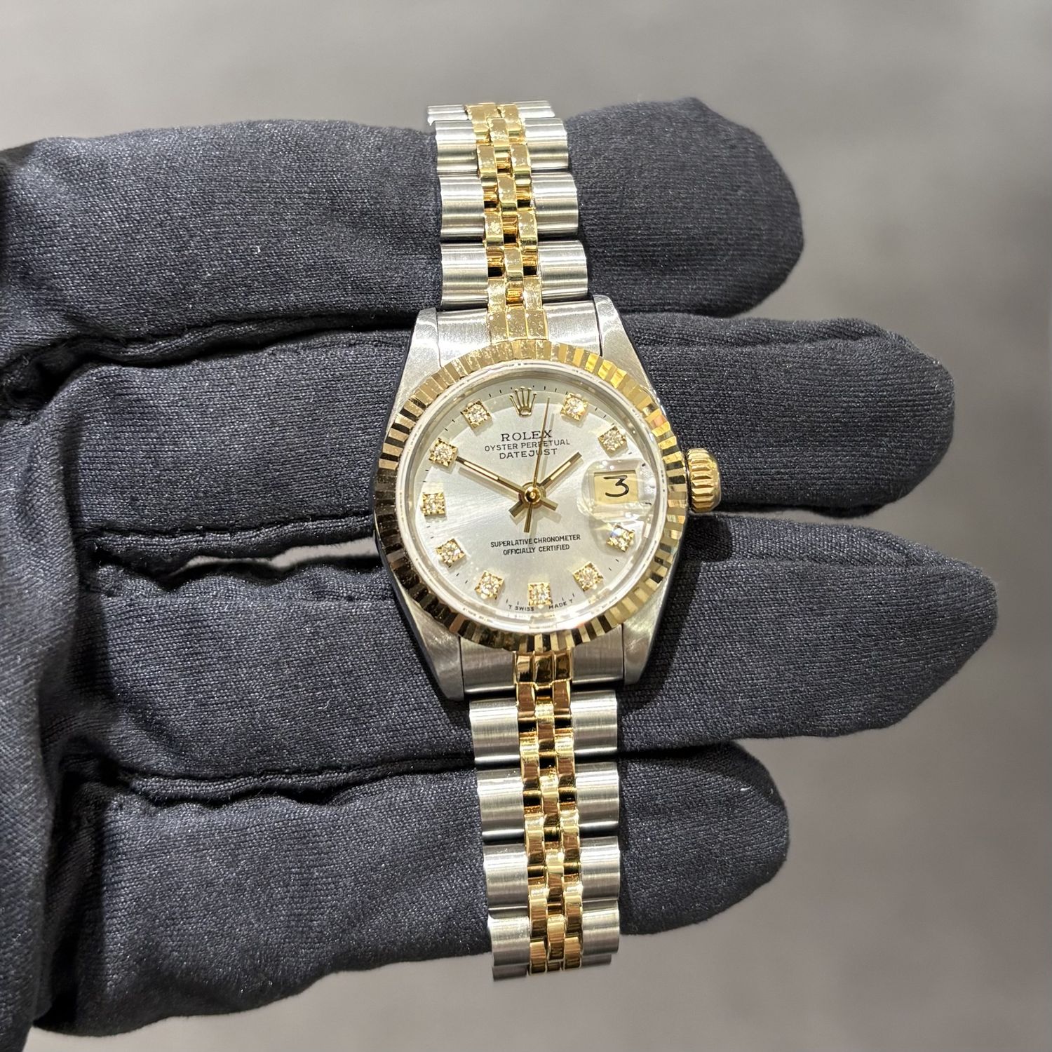 Pre-Owned Rolex Silver Diamond Dial Steel &amp; Gold Ladies Datejust 69173