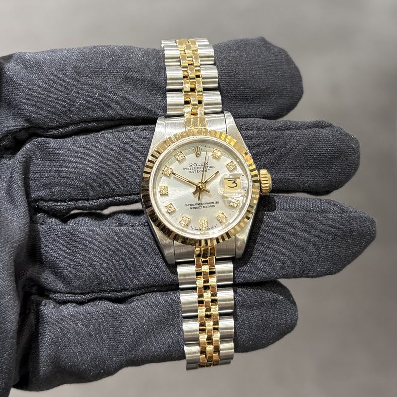 Pre-Owned Rolex Silver Diamond Dial Steel &amp; Gold Ladies Datejust 69173