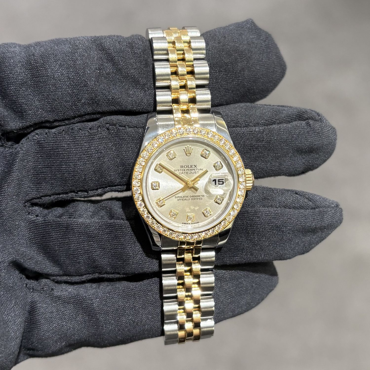 Pre-Owned Rolex Steel &amp; Gold Factory Diamond Set Ladies Datejust 179383