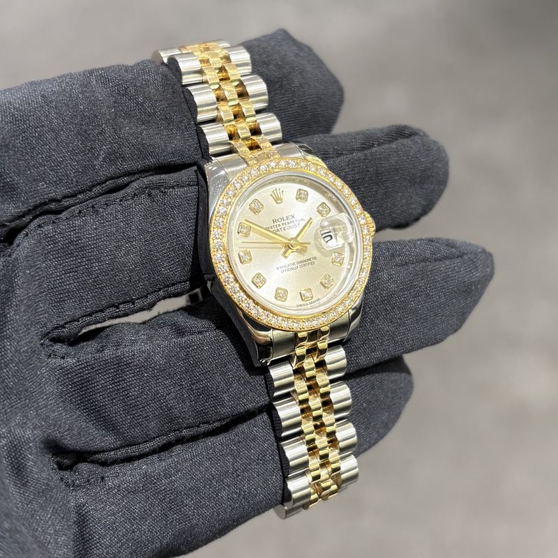 Pre-Owned Rolex Steel & Gold Factory Diamond Set Ladies Datejust 179383