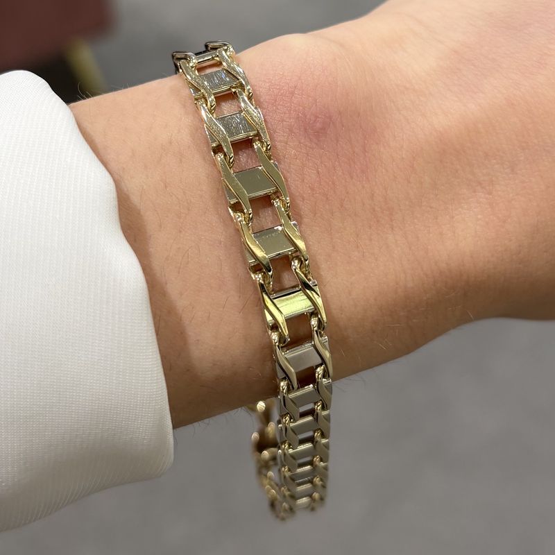 Pre-Owned 9ct Yellow &amp; White Gold Railroad Style Gents Bracelet 31.62g