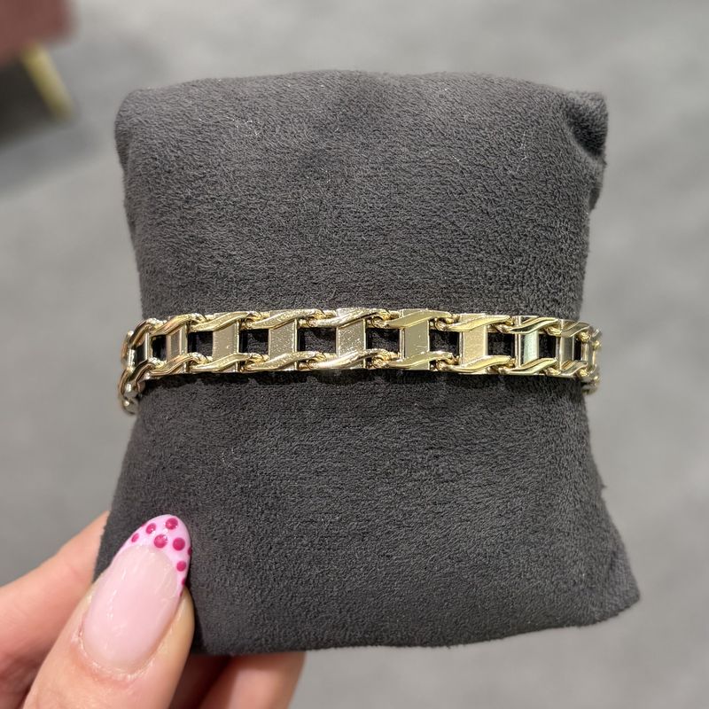 Pre-Owned 9ct Yellow & White Gold Railroad Style Gents Bracelet 31.62g